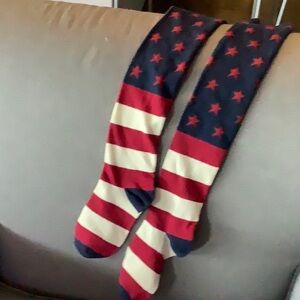 Red, white and blue over-the-knee socks